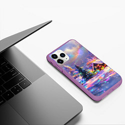 Чехол iPhone 11 Pro матовый Дух рождества - зимние домики, цвет: 3D-фиолетовый — фото 2