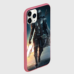 Чехол iPhone 11 Pro матовый Мандалорец с Грогу идут в бой, цвет: 3D-малиновый — фото 2
