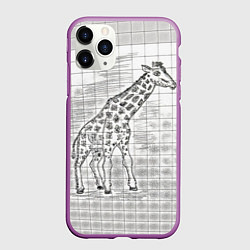 Чехол iPhone 11 Pro матовый Жираф на тетрадном листе, цвет: 3D-фиолетовый