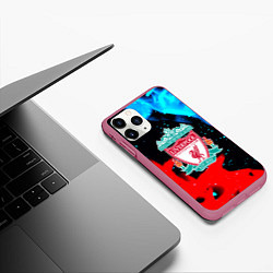 Чехол iPhone 11 Pro матовый Liverpool fire steel, цвет: 3D-малиновый — фото 2