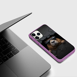 Чехол iPhone 11 Pro матовый Капибара в стене, цвет: 3D-фиолетовый — фото 2