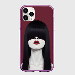 Чехол iPhone 11 Pro матовый Поп арт девушка на бордовом, цвет: 3D-фиолетовый