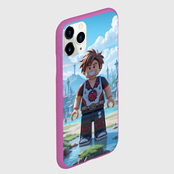 Чехол iPhone 11 Pro матовый Роблокс улыбающийся человечек, цвет: 3D-фиолетовый — фото 2