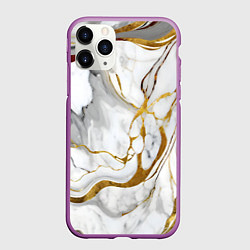 Чехол iPhone 11 Pro матовый Жёлто-белый мрамор, цвет: 3D-фиолетовый
