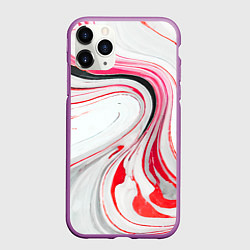 Чехол iPhone 11 Pro матовый Волнистые чёрно-красные линии на белом фоне, цвет: 3D-фиолетовый