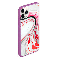 Чехол iPhone 11 Pro матовый Волнистые чёрно-красные линии на белом фоне, цвет: 3D-фиолетовый — фото 2