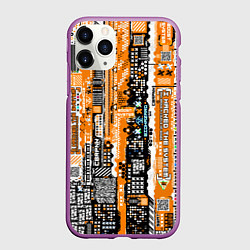 Чехол iPhone 11 Pro матовый Киберпанк паттерн жёлтый, цвет: 3D-фиолетовый