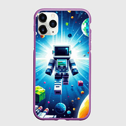 Чехол iPhone 11 Pro матовый Minecraft - an astronaut in outer space, цвет: 3D-фиолетовый