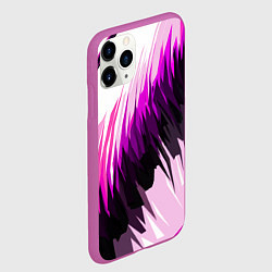 Чехол iPhone 11 Pro матовый Чёрно-розовые острые полосы на белом фоне, цвет: 3D-фиолетовый — фото 2
