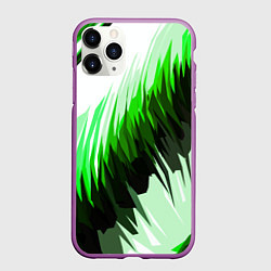 Чехол iPhone 11 Pro матовый Чёрно-зелёные острые полосы на белом фоне, цвет: 3D-фиолетовый