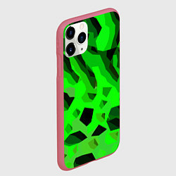 Чехол iPhone 11 Pro матовый Чёрно-зелёная пористая абстракция, цвет: 3D-малиновый — фото 2