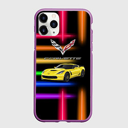 Чехол iPhone 11 Pro матовый Chevrolet Corvette - racing team, цвет: 3D-фиолетовый