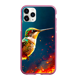 Чехол iPhone 11 Pro матовый Колибри в огне, цвет: 3D-малиновый