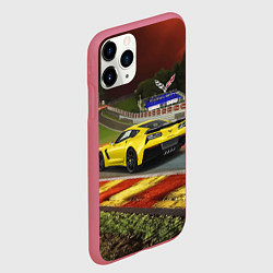 Чехол iPhone 11 Pro матовый Chevrolet Corvette на гоночной трассе, цвет: 3D-малиновый — фото 2
