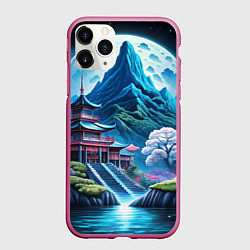 Чехол iPhone 11 Pro матовый Пейзаж Японии и горы, цвет: 3D-малиновый