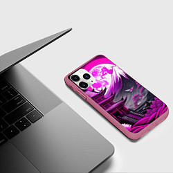 Чехол iPhone 11 Pro матовый Япония гора в фиолетовом свете, цвет: 3D-малиновый — фото 2