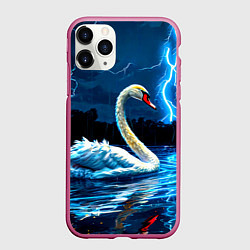 Чехол iPhone 11 Pro матовый Лебедь на пруду в гразу, цвет: 3D-малиновый
