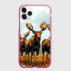 Чехол iPhone 11 Pro матовый Лоси, цвет: 3D-малиновый