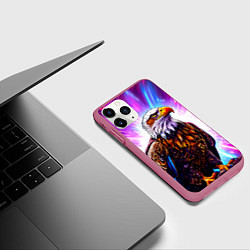 Чехол iPhone 11 Pro матовый Орел в неоновых огнях, цвет: 3D-малиновый — фото 2