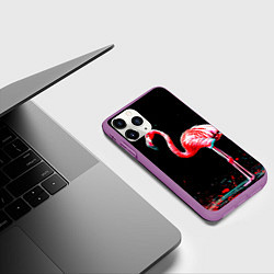 Чехол iPhone 11 Pro матовый Фламинго на черном, цвет: 3D-фиолетовый — фото 2