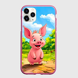 Чехол iPhone 11 Pro матовый Веселая свинка, цвет: 3D-малиновый