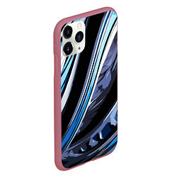 Чехол iPhone 11 Pro матовый Волнистая чёрно-синяя абстракция, цвет: 3D-малиновый — фото 2