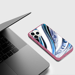 Чехол iPhone 11 Pro матовый Волнистая бело-синяя абстракция, цвет: 3D-малиновый — фото 2