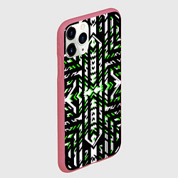 Чехол iPhone 11 Pro матовый Чёрно-зелёный диагональные полосы на белом фоне, цвет: 3D-малиновый — фото 2