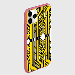 Чехол iPhone 11 Pro матовый Чёрно-жёлтые техно полосы на белом фоне, цвет: 3D-малиновый — фото 2