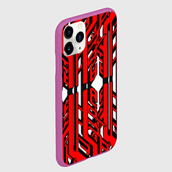 Чехол iPhone 11 Pro матовый Чёрно-красные техно полосы на белом фоне, цвет: 3D-фиолетовый — фото 2