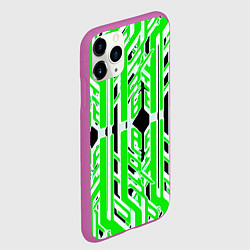 Чехол iPhone 11 Pro матовый Бело-зелёные техно полосы на чёрном фоне, цвет: 3D-фиолетовый — фото 2