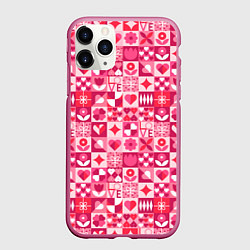 Чехол iPhone 11 Pro матовый День святого Валентина - паттерн, цвет: 3D-малиновый