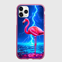 Чехол iPhone 11 Pro матовый Фламинго и молния, цвет: 3D-малиновый