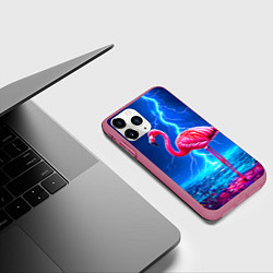 Чехол iPhone 11 Pro матовый Фламинго и молния, цвет: 3D-малиновый — фото 2