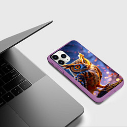 Чехол iPhone 11 Pro матовый Золотистая сова, цвет: 3D-фиолетовый — фото 2