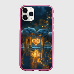 Чехол iPhone 11 Pro матовый Влюбленные слоны, цвет: 3D-малиновый