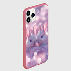 Чехол iPhone 11 Pro матовый Влюбленные зайчики, цвет: 3D-малиновый — фото 2
