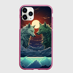 Чехол iPhone 11 Pro матовый Волк и волчица, цвет: 3D-малиновый