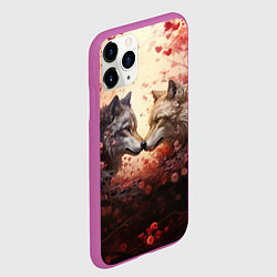 Чехол iPhone 11 Pro матовый Волк и волчица в бутонах цветов, цвет: 3D-фиолетовый — фото 2