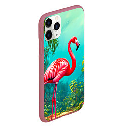 Чехол iPhone 11 Pro матовый Фламинго в джунглях, цвет: 3D-малиновый — фото 2