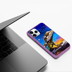 Чехол iPhone 11 Pro матовый Ящерица в космосе, цвет: 3D-фиолетовый — фото 2