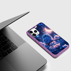 Чехол iPhone 11 Pro матовый Сова под луной, цвет: 3D-фиолетовый — фото 2