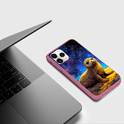 Чехол iPhone 11 Pro матовый Тюлень в космосе, цвет: 3D-малиновый — фото 2