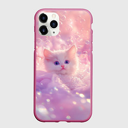 Чехол iPhone 11 Pro матовый Котенок в пузырях, цвет: 3D-малиновый