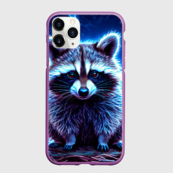 Чехол iPhone 11 Pro матовый Енот в разрядах молний, цвет: 3D-фиолетовый