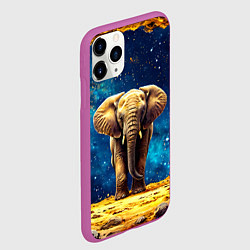 Чехол iPhone 11 Pro матовый Слон и космическое небо, цвет: 3D-фиолетовый — фото 2