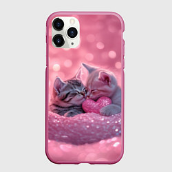 Чехол iPhone 11 Pro матовый Влюбленные котята в розовых блестках, цвет: 3D-малиновый