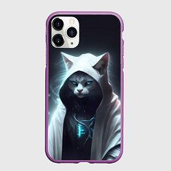 Чехол iPhone 11 Pro матовый Инопланетный белый кот, цвет: 3D-фиолетовый