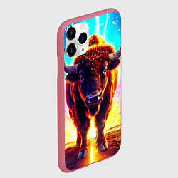 Чехол iPhone 11 Pro матовый Буйвол в неонновых лучах, цвет: 3D-малиновый — фото 2