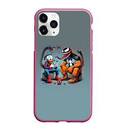 Чехол iPhone 11 Pro матовый Two dudes - Venom and Spider-Duck, цвет: 3D-малиновый